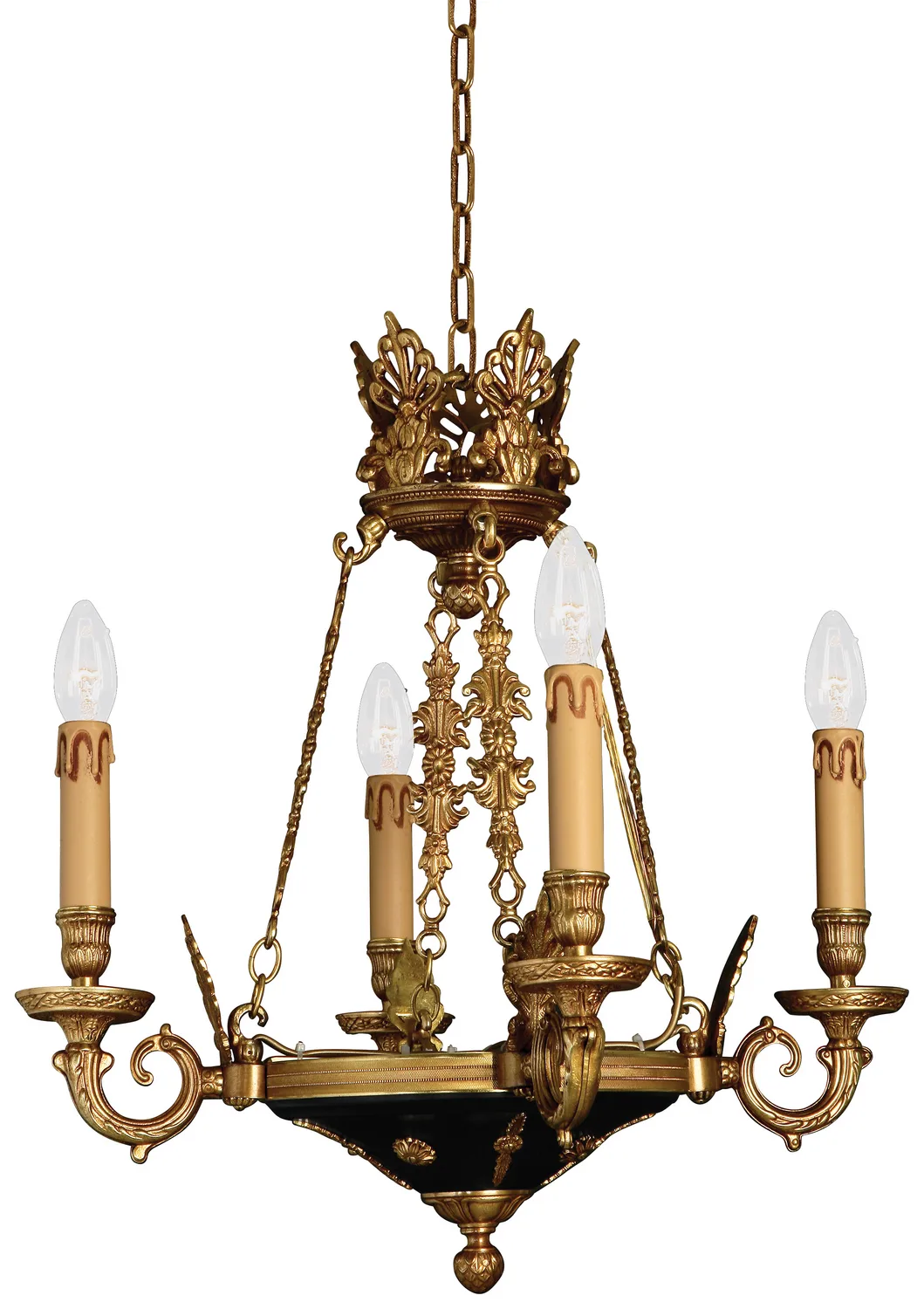 Vintage Four Light Chandelier in Doré Gold W/ Black