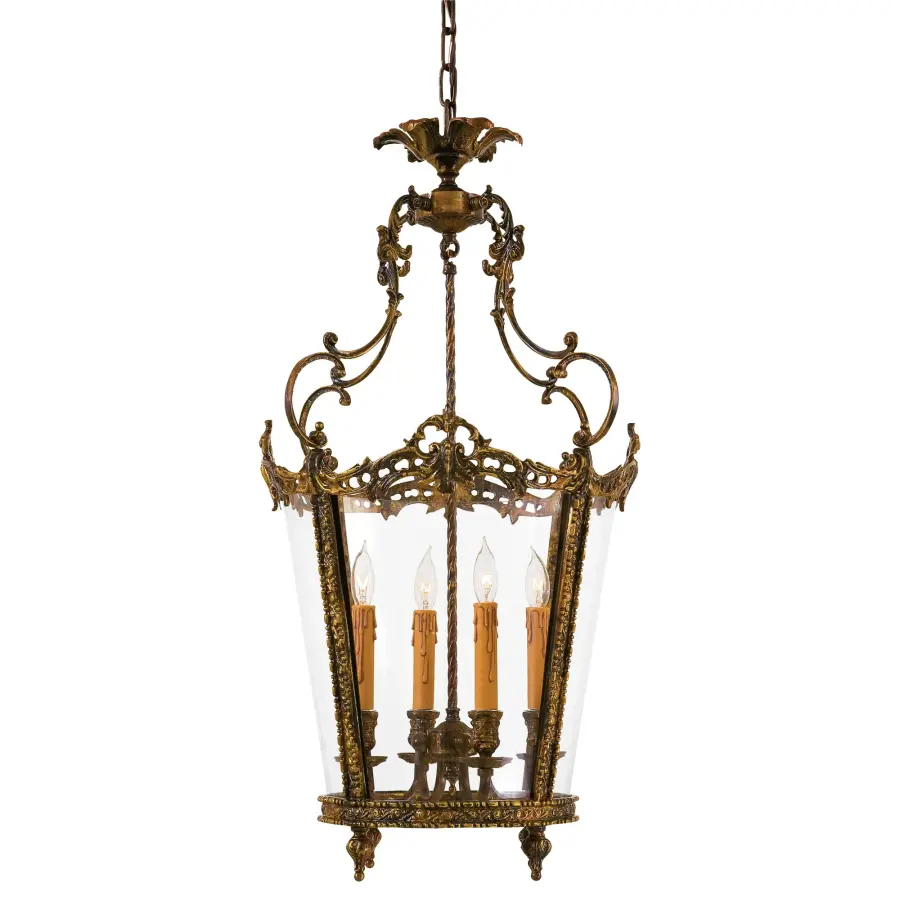 4 Light Foyer Pendant with Leaf Accents