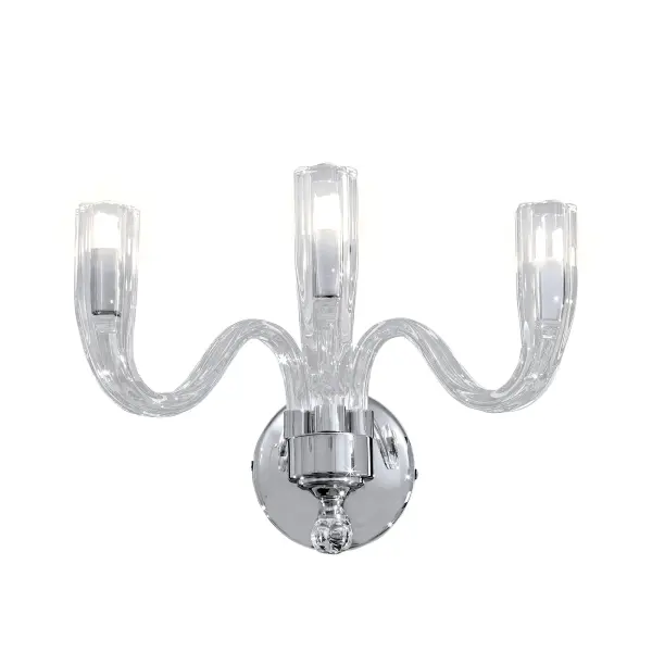 This Metropolitan Family Collection wall sconce combines polished chrome with clear glass for a clean, versatile look. The three-bulb configuration provides ample illumination, making it ideal for bathrooms and hallways.