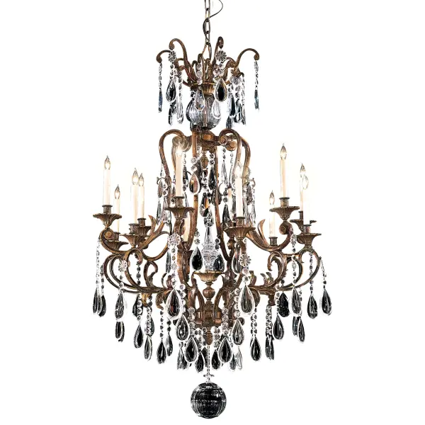 This magnificent 12-light chandelier showcases authentic Italian craftsmanship using the lost wax casting technique. The oxidized brass finish and oversized Bohemian crystals create a stunning focal point for grand spaces.