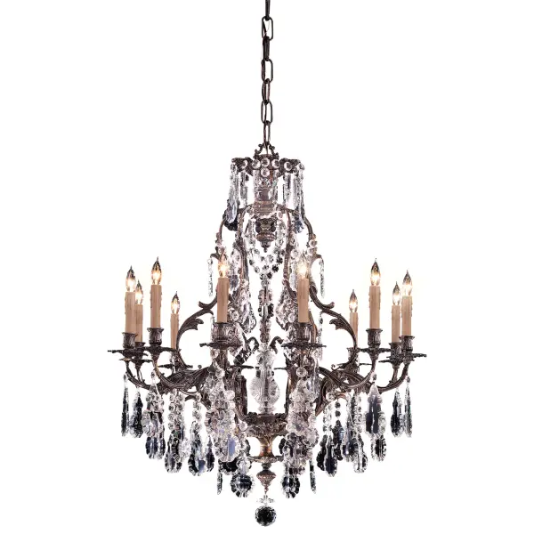 This stunning 12-light chandelier showcases Old World craftsmanship with lost wax casting and oversized Bohemian crystals. The oxidized brass finish adds warmth and character, making it perfect for traditional and transitional interiors.