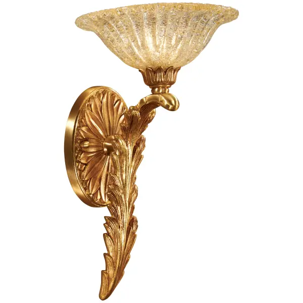 This Metropolitan wall sconce showcases Old World craftsmanship with its handcrafted Spanish design and authentic white Murano glass shade. The French Gold finish adds warmth and sophistication to any space.
