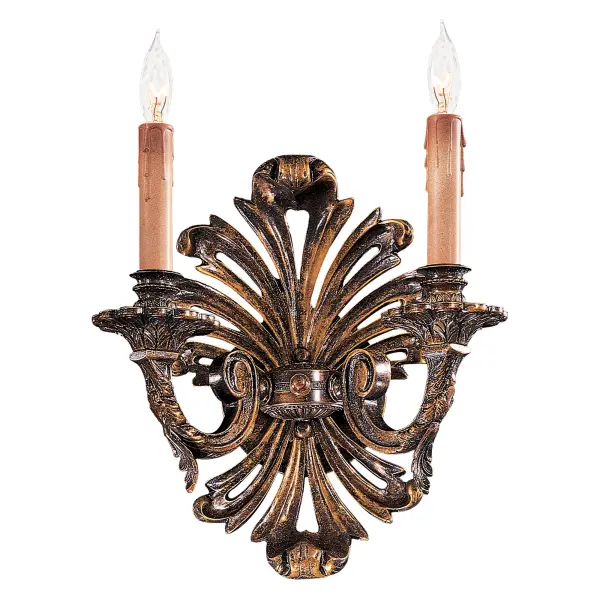This exquisite 2-light wall sconce showcases authentic Italian craftsmanship using the traditional Lost Wax casting technique. The Oxide French Gold finish adds warmth and sophistication to any space.