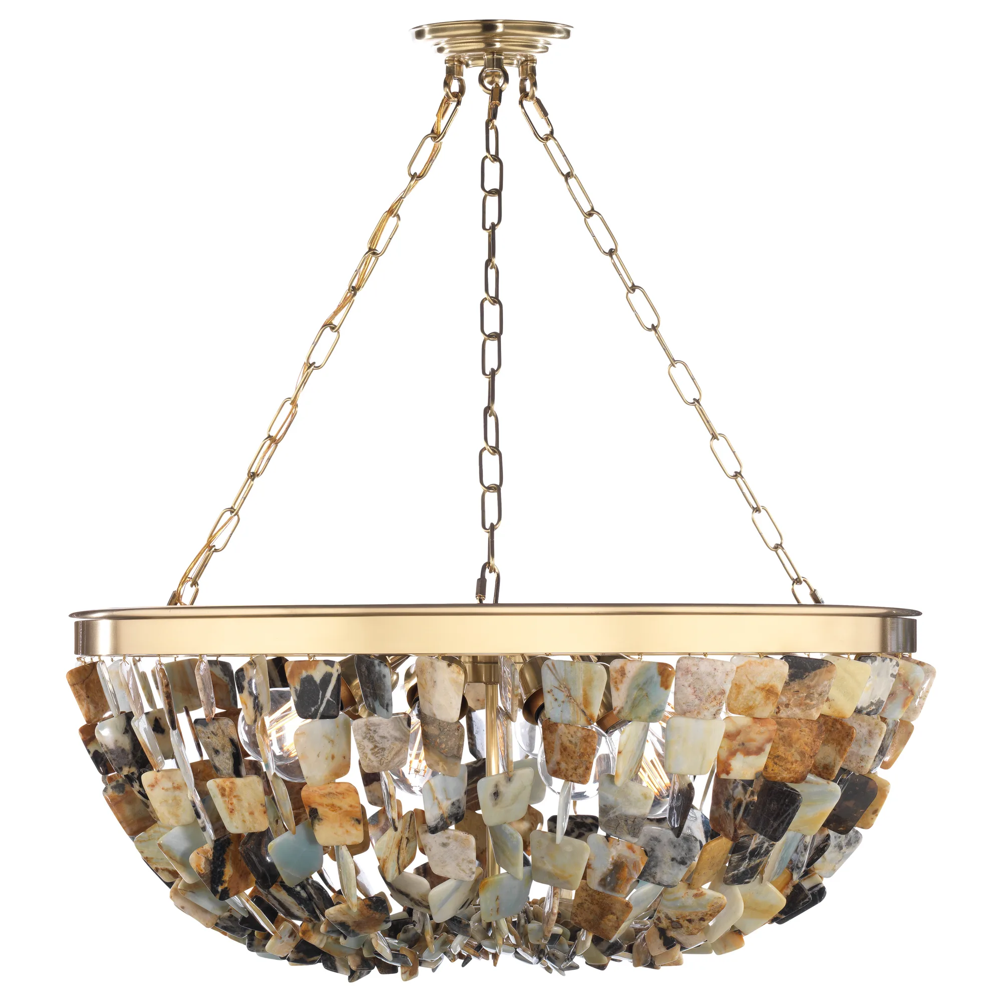 Flotsam 8-Light Pendant in Brass with Multi-Color River Agate