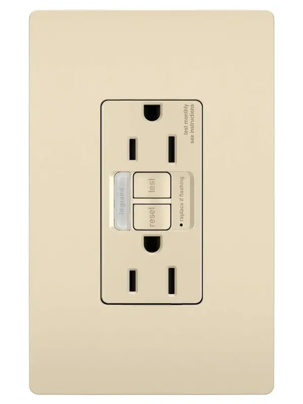 Ideal for replacing outlets by kitchen or bathroom sinks, this combination device from the radiant Collection includes a tamper-resistant GFCI outlet paired with a sealed, built-in LED light which automatically turns on in the dark for easier nighttime navigation. Designed for safety, this self-testing GFCI outlet complies with National Electrical Code and makes trips easier to recognize and fix than GFCI breaker alternatives, thanks to an indicator light and accessible reset button right on the outlet. Made exclusively for use with screwless Wall Plates from the radiant Collection, sold separately. Collection: radiant Finish: Light Almond Width: 1.73" Height: 4.20" Length: 1.03" Weight: 0.25 lb Country of Origin: China