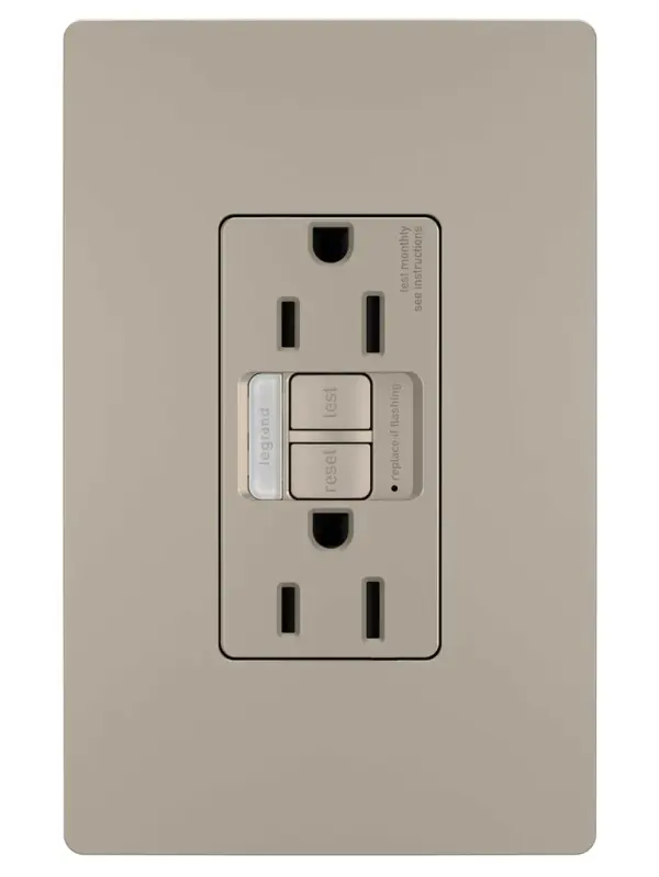 Ideal for replacing outlets by kitchen or bathroom sinks, this combination device from the radiant Collection includes a tamper-resistant GFCI outlet paired with a sealed, built-in LED light which automatically turns on in the dark for easier nighttime navigation. Designed for safety, this self-testing GFCI outlet complies with National Electrical Code and makes trips easier to recognize and fix than GFCI breaker alternatives, thanks to an indicator light and accessible reset button right on the outlet. Made exclusively for use with screwless Wall Plates from the radiant Collection, sold separately. Collection: radiant Width: 1.73" Height: 4.20" Length: 1.03" Weight: 0.34 lb Country of Origin: China