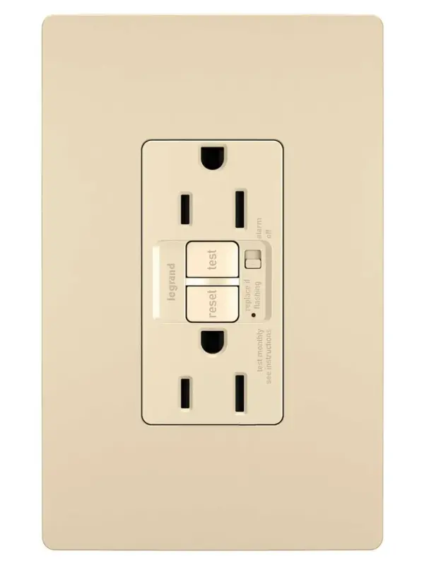 GFCI outlets from the radiant Collection self-test automatically every three seconds to ensure reliable protection from shock due to ground fault occurrences. Meeting National Electrical Code for ground fault protection in the home, GFCI outlets make it easier to fix trips right where they happen €" no more confusion or running to the breaker box. This model includes an optional audible alarm, so trips never go unnoticed, and is great for appliances where loss of power could cause damage, such as freezers and sump pumps. Maximize safety, in style, with GFCI protection featuring the sleek, clean lines of radiant.GFCI protection is required by code in bathrooms, kitchens, garages, basements, outdoor areas, and for any other outlets found within six feet of a sink or water source. GFCI outlets should always be used when replacing existing GFCI outlets during renovation.Made exclusively for use with screwless Wall Plates from the radiant Collection, sold separately. Collection: radiant Finish: Ivory Width: 1.73" Height: 4.20" Length: 1.03" Weight: 0.25 lb Country of Origin: China