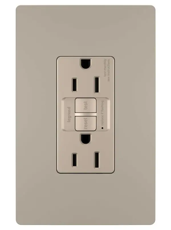 GFCI receptacles from the radiant Collection self-test automatically every three seconds to ensure reliable protection from shock due to ground fault occurrences. Meeting National Electrical Code requirements for ground fault protection, GFCI receptacles make it easier to recognize and fix trips right where they happen €" no more confusion at the breaker box. Maximize safety, in style, with GFCI protection featuring the sleek, clean lines of radiant.GFCI protection is required by code in bathrooms, kitchens, garages, basements, outdoor areas, and for any other outlets found within six feet of a sink or water source. GFCI outlets should always be used when replacing existing GFCI outlets during renovation.Made exclusively for use with screwless Wall Plates from the radiant Collection, sold separately. Spec-Grade devices are engineered to meet federal specifications for use in commercial installations. Collection: radiant Finish: Nickel Width: 1.73" Height: 4.20" Length: 1.13" Weight: 0.34 lb Country of Origin: China