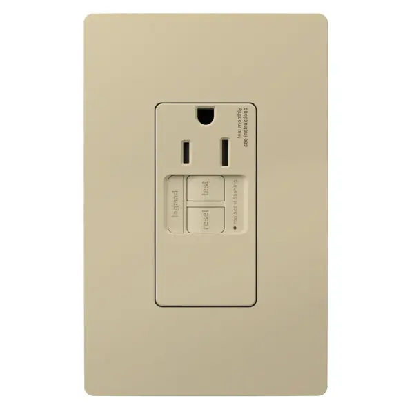 Perfect for providing dedicated power and reliable ground-fault protection, the simplex 15A GFCI features a single, tamper-resistant outlet and self-tests automatically every three seconds for electrical safety you can trust. Meeting the National Electrical Code requirements for ground fault protection in the home, GFCI wall outlets make it easier to fix trips right where they happen €" no more confusion or running to the breaker box. Maximize safety, in style, with GFCI plug protection featuring the sleek, clean lines of radiant.GFCI protection is required by code in bathrooms, kitchens, garages, basements, outdoor areas, and for any other outlets found within six feet of a sink or water source. GFCI outlets should always be used when replacing existing GFCI outlets during renovation.Made exclusively for use with screwless Wall Plates from the radiant Collection, sold separately. Collection: radiant Finish: Ivory Width: 1.73" Height: 4.20" Length: 1.03" Weight: 0.25 lb Country of Origin: China