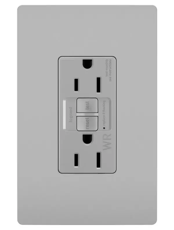 GFCI receptacles from the radiant Collection self-test automatically every three seconds to ensure reliable protection from shock due to ground fault occurrences. Meeting National Electrical Code requirements for ground fault protection, GFCI receptacles make it easier to recognize and fix trips right where they happen €" no more confusion at the breaker box. Also including tamper and weather resistance, this model was designed for use on decks, patios, pool areas, and other outdoor spaces. Maximize safety, in style, with GFCI protection featuring the sleek, clean lines of radiant. GFCI protection is required by code in bathrooms, kitchens, garages, basements, outdoor areas, and for any other outlets found within six feet of a sink or water source. GFCI outlets should always be used when replacing existing GFCI outlets during renovation. Made exclusively for use with screwless Wall Plates from the radiant Collection, sold separately. Spec-Grade devices are engineered to meet federal specifications for use in commercial installations.Made exclusively for use with screwless Wall Plates from the radiant Collection, sold separately. Collection: radiant Finish: Gray Width: 1.73" Height: 4.20" Length: 1.13" Weight: 0.25 lb Country of Origin: China