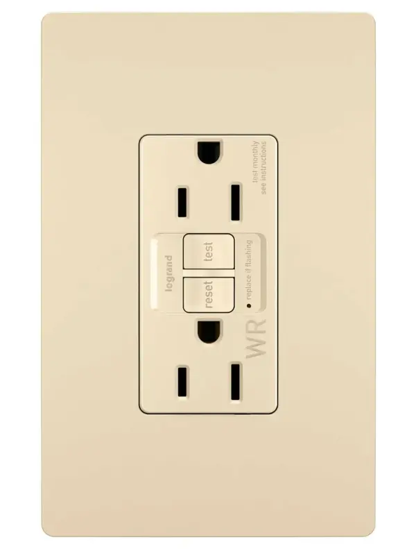 GFCI receptacles from the radiant Collection self-test automatically every three seconds to ensure reliable protection from shock due to ground fault occurrences. Meeting National Electrical Code requirements for ground fault protection, GFCI receptacles make it easier to recognize and fix trips right where they happen €" no more confusion at the breaker box. Also including tamper and weather resistance, this model was designed for use on decks, patios, pool areas, and other outdoor spaces. Maximize safety, in style, with GFCI protection featuring the sleek, clean lines of radiant. GFCI protection is required by code in bathrooms, kitchens, garages, basements, outdoor areas, and for any other outlets found within six feet of a sink or water source. GFCI outlets should always be used when replacing existing GFCI outlets during renovation. Made exclusively for use with screwless Wall Plates from the radiant Collection, sold separately. Spec-Grade devices are engineered to meet federal specifications for use in commercial installations.Made exclusively for use with screwless Wall Plates from the radiant Collection, sold separately. Collection: radiant Finish: Ivory Width: 1.73" Height: 4.20" Length: 1.13" Weight: 0.25 lb Country of Origin: China