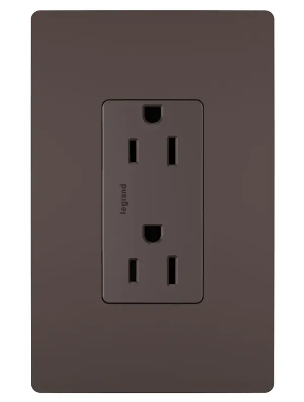 Take a step up from the standard. This tamper-resistant duplex outlet installs easily for the basic power every home needs, while elevating your space with the sleek, clean lines of radiant for a sophisticated look.Made exclusively for use with screwless Wall Plates from the radiant Collection, sold separately. Collection: radiant Finish: Dark Bronze Width: 1.29" Height: 4.20" Length: 1.00" Weight: 0.13 lb Country of Origin: China