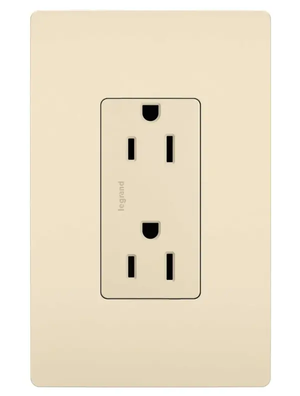 Take a step up from the standard. This tamper-resistant duplex outlet installs easily for the basic power every home needs, while elevating your space with the sleek, clean lines of radiant for a sophisticated look.Made exclusively for use with screwless Wall Plates from the radiant Collection, sold separately. Collection: radiant Finish: Light Almond Width: 1.29" Height: 4.20" Length: 1.00" Weight: 0.14 lb Country of Origin: China