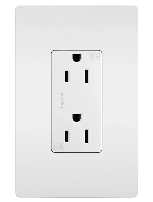 Take a step up from the standard, even outside. This weather-resistant outlet installs easily to bring power to your patio, pool area, porch or deck, while elevating your outdoor space with the sleek, clean lines of radiant for a sophisticated look.Made exclusively for use with screwless Wall Plates from the radiant Collection, sold separately. Collection: radiant Finish: White Width: 1.29" Height: 4.20" Length: 1.00" Weight: 0.13 lb Country of Origin: Mexico