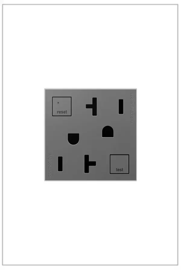 Add contemporary style, safely, to kitchens, bathrooms and more, with GFCI Outlets from the adorne Collection. Meeting Electrical Code for ground fault protection in the home, GFCI outlets make it easier to fix trips right where they happen €" no more confusion or running to the breaker box. The adorne GFCI Outlets also self-test automatically every three seconds to ensure reliable protection from shock due to ground fault occurrences. GFCI protection is required by code in bathrooms, kitchens, garages, basements, outdoor areas, and for any other outlets found within six feet of a sink or water source. GFCI outlets should always be used when replacing existing GFCI outlets during renovation.Made exclusively for use with screwless Wall Plates from the adorne Collection, sold separately. Collection: adorne Finish: Magnesium Width: 1.82" Height: 2.66" Length: 1.77" Weight: 0.26 lb Voltage: 125.00 V Material: Polycarbonate Country of Origin: China Connection: Back Wire Manufacturer Warranty: Limited Lifetime