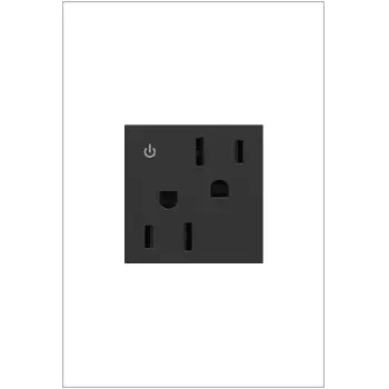 A modern upgrade for style, safety and energy management, this tamper-resistant, dual-controlled outlet from the adorne Collection installs easily in place of an existing outlet. Made exclusively for use with screwless Wall Plates from the adorne Collection, sold separately. Collection: adorne Finish: Graphite Width: 1.77" Height: 2.12" Length: 1.73" Weight: 0.14 lb Country of Origin: China