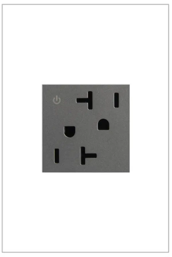 A modern upgrade for style, safety and energy management, this tamper-resistant, dual-controlled outlet from the adorne Collection installs easily in place of an existing outlet. Made exclusively for use with screwless Wall Plates from the adorne Collection, sold separately. Collection: adorne Finish: Magnesium Width: 1.77" Height: 2.12" Length: 1.73" Weight: 0.14 lb Voltage: 125.00 V Material: Polycarbonate Country of Origin: China Connection: Back Wire Manufacturer Warranty: Limited Lifetime