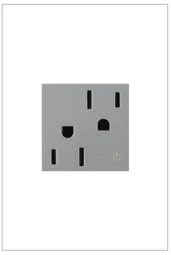A modern upgrade for style, safety and energy management, this tamper-resistant, dual-controlled outlet from the adorne Collection installs easily in place of an existing outlet. Made exclusively for use with screwless Wall Plates from the adorne Collection, sold separately. Collection: adorne Finish: Magnesium Width: 1.77" Height: 2.12" Length: 1.73" Weight: 0.14 lb Voltage: 125.00 V Material: Polycarbonate Country of Origin: China Connection: Back Wire Manufacturer Warranty: Limited Lifetime