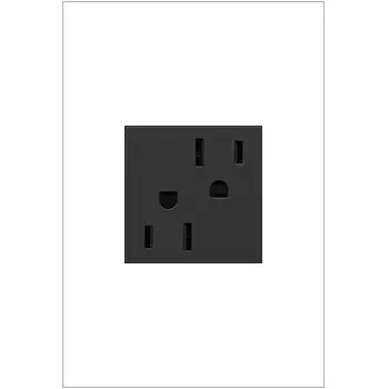 A modern upgrade for style and safety, this tamper-resistant designer outlet from the adorne Collection installs easily for the basic power every home needs, while elevating your space. Made exclusively for use with screwless Wall Plates from the adorne Collection, sold separately. Collection: adorne Finish: Graphite Width: 1.77" Height: 2.12" Length: 1.73" Weight: 0.25 lb Country of Origin: China