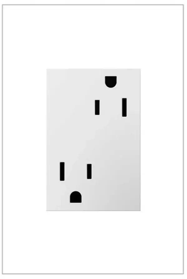 A modern upgrade for style and safety, this tamper-resistant designer outlet from the adorne Collection installs easily for the basic power every home needs, while elevating your space. Made exclusively for use with screwless Wall Plates from the adorne Collection, sold separately. Collection: adorne Finish: White Notes: 3-Module Tamper-Resis Outlet 15A Width: 1.77" Height: 3.00" Length: 1.48" Weight: 0.27 lb Bulb Type: tbn Voltage: 125.00 V Material: Polycarbonate Country of Origin: China Connection: Back Wire Manufacturer Warranty: Limited Lifetime