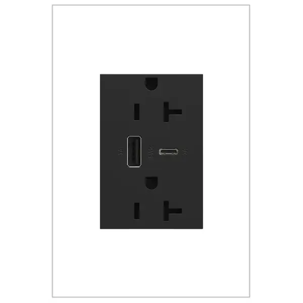 Charge phones, tablets and more up to 40% faster, with Ultra-Fast USB Outlets from the adorne Collection. Made to deliver a leading 6 amps of power, it features two built-in USB connections, including one to fit USB Type-C devices, and provides a fast, future-proof solution for convenient in-wall charging without an adapter. Easily replacing traditional outlets in as little as ten minutes, this Ultra-Fast USB Outlet transforms your space with modern functionality and the unique, contemporary aesthetic of adorne. Made exclusively for use with screwless Wall Plates from the adorne Collection, sold separately. Collection: adorne Finish: Graphite Width: 2.50" Height: 3.00" Length: 1.77" Weight: 0.30 lb Voltage: 125.00 V Material: Polycarbonate Country of Origin: China Manufacturer Warranty: Limited Lifetime