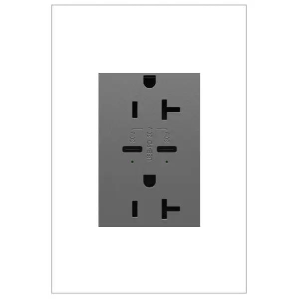 Charge phones, tablets and more up to 40% faster, with Ultra-Fast USB Outlets from the adorne Collection. Made to deliver a leading 6 amps of power, it provides a fast, future-proof solution for convenient in-wall charging without an adapter. Easily replacing traditional outlets in as little as ten minutes, this Ultra-Fast USB Outlet transforms your space with modern functionality and the unique, contemporary aesthetic of adorne. Made exclusively for use with screwless Wall Plates from the adorne Collection, sold separately. Collection: adorne Finish: Magnesium Width: 2.50" Height: 3.00" Length: 1.77" Weight: 0.30 lb Material: Polycarbonate Country of Origin: China Manufacturer Warranty: Limited Lifetime