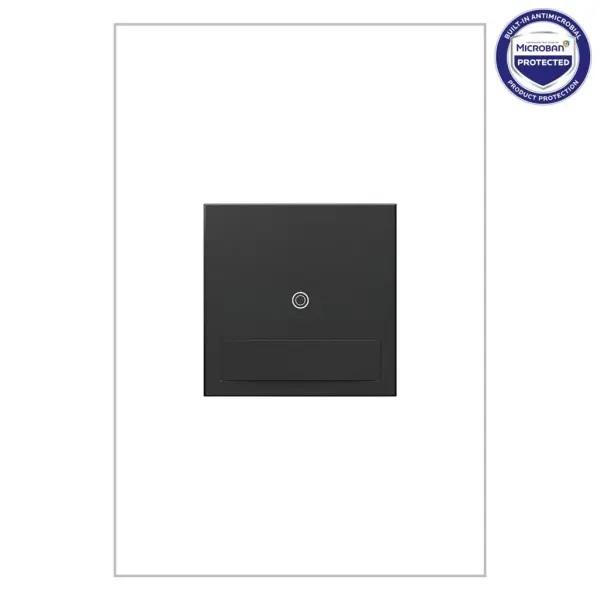 Perfect for pantries, garages or anywhere you want lights to turn on automatically when you enter a room, and turn off again when you leave. The Auto-On/Auto-Off SensaSwitch provides convenient lighting control by responding to your presence through motion-sensing technology. Use this motion sensor light switch on its own to control a light or fixture from a single location, or pair with additional switches to control a single light source from multiple locations (3 or 4-way applications).This switch features enduring Microban antimicrobial technology that works to reduce the growth of bacteria, around the clock, for the lifespan of the product. Existing inventory of switches, dimmers and plastic wall plates from the adorne Collection at some partner locations may not yet include Microban protection. To confirm that a specific Legrand product is protected with Microban, check that the exterior of the product packaging includes a green dot or a ""Protected with Microban"" label.Made exclusively for use with screwless Wall Plates from the adorne Collection, sold separately.No antimicrobial efficacy claims are being made or are valid with respect to products sold in Canada. Collection: adorne Finish: Graphite Width: 1.85" Height: 2.66" Length: 1.77" Weight: 0.35 lb Country of Origin: China