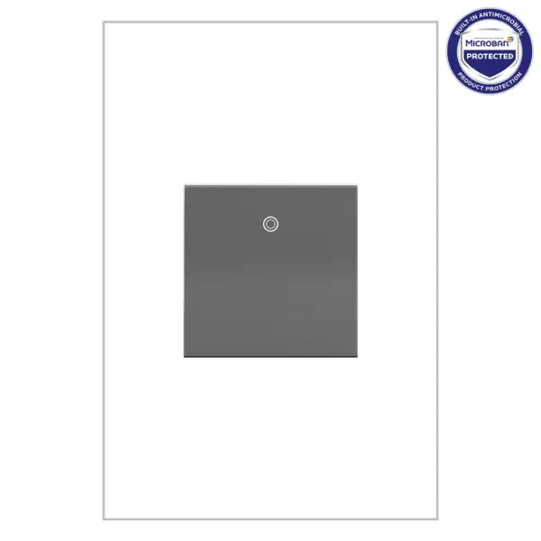 A sleek update to the standard toggle, this modern light switch lets you turn lights on and off with ease and style. Use this 20A light switch on its own to control a light or fixture from a single location, or pair with a second switch for 3-way control.This switch features enduring Microban antimicrobial technology that works to reduce the growth of bacteria, around the clock, for the lifespan of the product. Existing inventory of switches, dimmers and plastic wall plates from the adorne Collection at some partner locations may not yet include Microban protection. To confirm that a specific Legrand product is protected with Microban, check that the exterior of the product packaging includes a green dot or a ""Protected with Microban"" label.Made exclusively for use with screwless Wall Plates from the adorne Collection, sold separately.No antimicrobial efficacy claims are being made or are valid with respect to products sold in Canada. Collection: adorne Finish: Magnesium Notes: Paddle Switch 2Mod 20A Sp/3W Width: 1.77" Height: 1.77" Length: 1.59" Weight: 0.17 lb Bulb Type: tbn Voltage: 120.00 V Material: Polycarbonate Country of Origin: China Switch: Paddle Manufacturer Warranty: Limited Lifetime