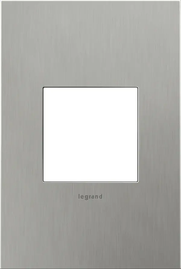 Crafted with real cast metal, this is the coolest contemporary accent to any stylish kitchen or bath. A 4-Gang Wall Plate, it is perfectly sized to fit any combination of up to four standard-sized adorne devices, or up to eight half-sized adorne designer switches and outlets. Collection: adorne Finish: Brushed Stainless Steel Notes: Brushed Ss 1 Gang /2Mod Wp Width: 3.45" Height: 5.13" Length: 0.35" Weight: 0.61 lb Extension from Wall: 1.19" Bulb Type: tbn Material: Cast Metals Country of Origin: Mexico Connection: Screwless Manufacturer Warranty: Limited Lifetime