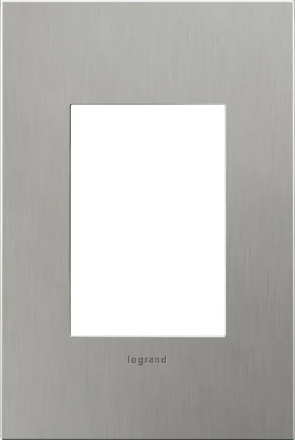 Crafted with real cast metal, this is the coolest contemporary accent to any stylish kitchen or bath. A 4-Gang Wall Plate, it is perfectly sized to fit any combination of up to four standard-sized adorne devices, or up to eight half-sized adorne designer switches and outlets. Collection: adorne Finish: Brushed Stainless Steel Notes: Brushed Ss 1 Gang /3Mod Wp Width: 3.45" Height: 5.13" Length: 0.35" Weight: 0.55 lb Extension from Wall: 1.19" Bulb Type: tbn Material: Cast Metals Country of Origin: Mexico Connection: Screwless Manufacturer Warranty: Limited Lifetime