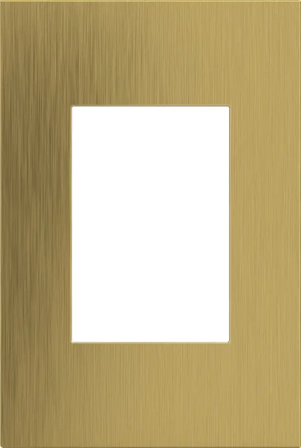 Classic brass goes modern in a milder metallic that transforms spaces with understated elegance. A 1-Gang Wall Plate, it is perfectly sized to fit a standard-sized adorne device, or any combination of two half-sized adorne designer switches or outlets. Collection: adorne Finish: Brushed Satin Brass Width: 3.45" Height: 5.13" Length: 0.35" Weight: 0.31 lb Extension from Wall: 1.00" Material: Cast Metals Country of Origin: Mexico Connection: Screwless Manufacturer Warranty: Limited Lifetime