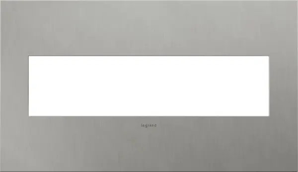 Crafted with real cast metal, this is the coolest contemporary accent to any stylish kitchen or bath. A 4-Gang Wall Plate, it is perfectly sized to fit any combination of up to four standard-sized adorne devices, or up to eight half-sized adorne designer switches and outlets. Collection: adorne Finish: Brushed Stainless Steel Notes: Brushed Ss 4 Gang Wp Width: 8.88" Height: 5.13" Length: 0.35" Weight: 1.72 lb Extension from Wall: 1.19" Bulb Type: tbn Material: Cast Metals Country of Origin: Mexico Connection: Screwless Manufacturer Warranty: Limited Lifetime