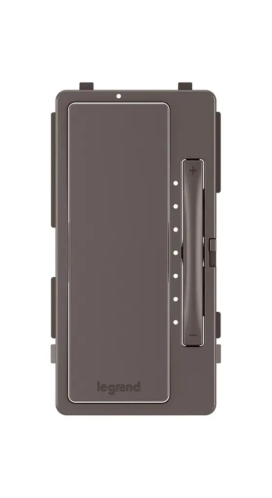 Giving your space a makeover? Easily update the look of your radiant Multi-Location Master Dimmer with an interchangeable face covers which snap right into place.Color options include: Brown, Black, Dark Bronze, Gray, Ivory, Light Almond, Nickel and White.Made exclusively for use with screwless Wall Plates from the radiant Collection, sold separately. Collection: radiant Finish: Brown Width: 1.30" Height: 2.63" Weight: 0.05 lb Country of Origin: China