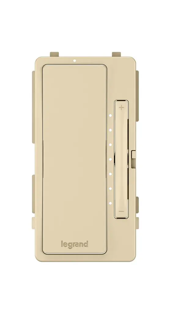Giving your space a makeover? Easily update the look of your radiant Multi-Location Master Dimmer with an interchangeable face covers which snap right into place.Color options include: Brown, Black, Dark Bronze, Gray, Ivory, Light Almond, Nickel and White.Made exclusively for use with screwless Wall Plates from the radiant Collection, sold separately. Collection: radiant Finish: Ivory Width: 1.30" Height: 2.63" Weight: 0.05 lb Country of Origin: China