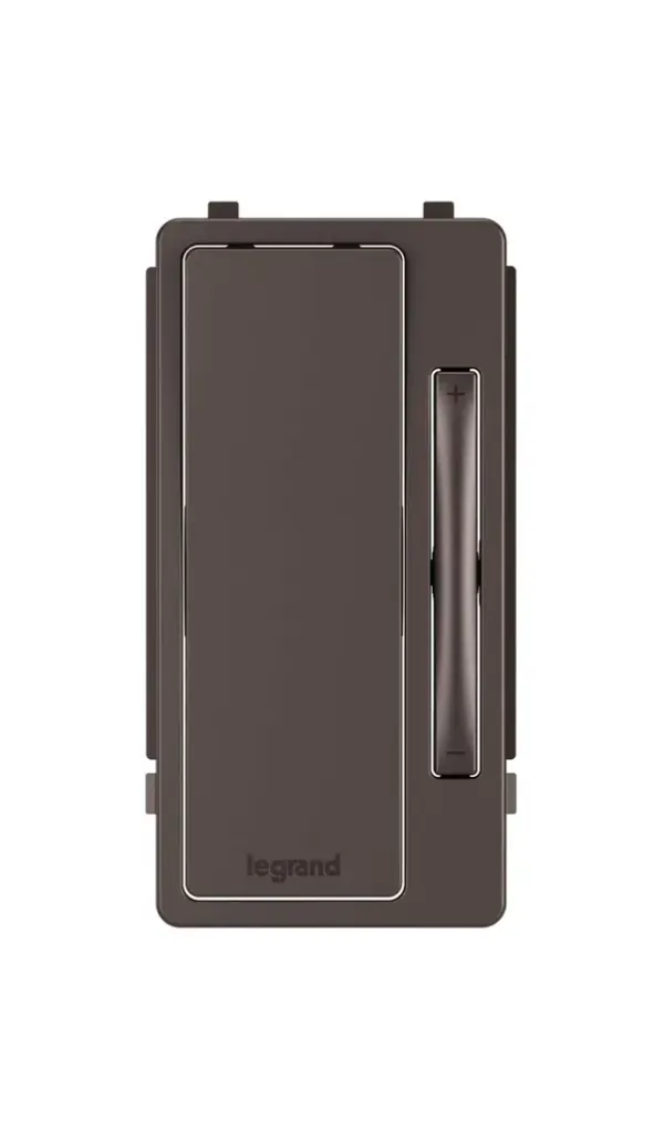 Giving your space a makeover? Easily update the look of your radiant Multi-Location Remote Dimmer with an interchangeable face covers which snap right into place.Color options include: Brown, Black, Dark Bronze, Gray, Ivory, Light Almond, Nickel and White.Made exclusively for use with screwless Wall Plates from the radiant Collection, sold separately. Collection: radiant Finish: Dark Bronze Weight: 0.05 lb Country of Origin: China