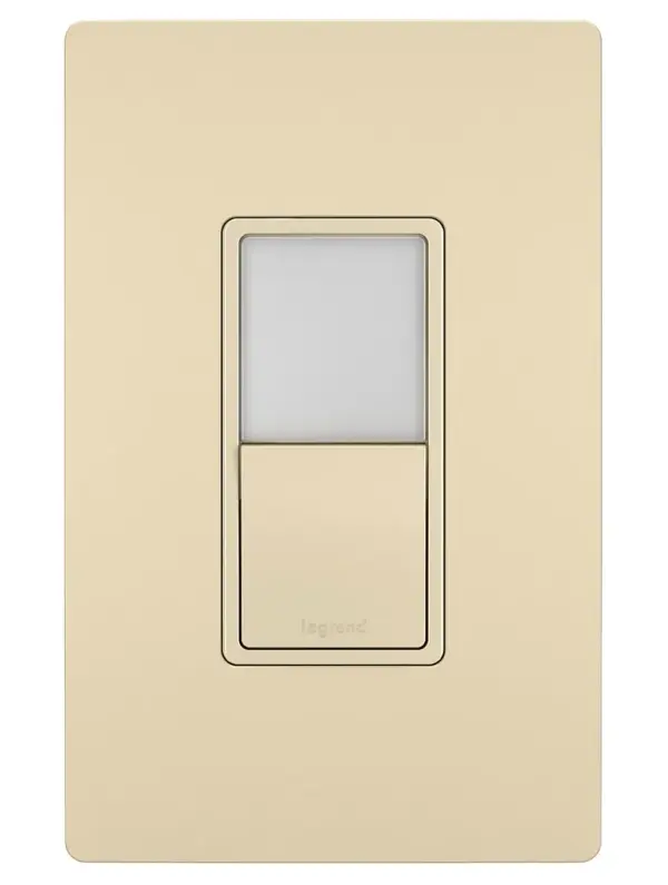 Add the convenience of a little extra light, wherever your home needs it, with this combination switch and built-in night light from the radiant Collection. Easily replacing an existing single-pole or 3-way switch, the night light portion has five adjustable light levels and uses a hidden sensor to turn on when it is dark, making it a great addition to bathrooms, kitchens and nurseries. Features the sleek, clean lines of radiant for a sophisticated touch.Made exclusively for use with screwless Wall Plates from the radiant Collection, sold separately. Collection: radiant Finish: Ivory Width: 1.29" Height: 4.20" Length: 1.30" Weight: 0.30 lb Country of Origin: China
