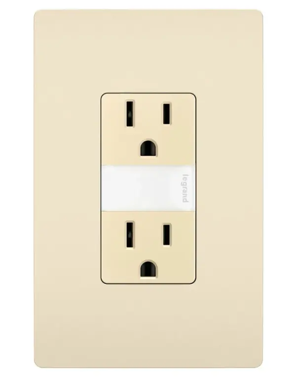 Perfect for adding a little light just where you need it, without sacrificing an outlet or dealing with unattractive plug-in models, this built-in night light from the radiant Collection comes combined with a tamper-resistant outlet. A great upgrade for hallways and kids' bedrooms, it installs easily in place of a standard outlet and automatically comes on in the dark. With five adjustable light levels, you can easily set its brightness to meet your preferences or needs. Features the sleek, clean lines of radiant for a sophisticated touch.Made exclusively for use with screwless Wall Plates from the radiant Collection, sold separately. Collection: radiant Finish: Light Almond Width: 1.29" Height: 4.20" Length: 1.30" Weight: 0.28 lb Country of Origin: China