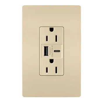 Charge phones, tablets and more up to 40% faster, with Ultra-Fast USB Outlets from the radiant Collection. With an industry-leading 27W of power supplying the included USB Type-A and USB Type-C connections, this outlet helps you get that full battery feeling with convenience and speed €" no bulky adapters needed. Easily replacing traditional outlets in as little as ten minutes, the Ultra-Fast updates your space with advanced functionality and the sleek, clean lines of radiant for a sophisticated look. Made exclusively for use with screwless Wall Plates from the radiant Collection, sold separately. Collection: radiant Finish: Ivory Width: 1.69" Height: 4.18" Length: 1.35" Weight: 0.33 lb Country of Origin: China