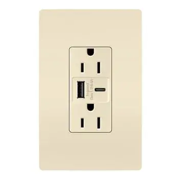 Charge phones, tablets and more up to 40% faster, with Ultra-Fast USB Outlets from the radiant Collection. With an industry-leading 27W of power supplying the included USB Type-A and USB Type-C connections, this outlet helps you get that full battery feeling with convenience and speed €" no bulky adapters needed. Easily replacing traditional outlets in as little as ten minutes, the Ultra-Fast updates your space with advanced functionality and the sleek, clean lines of radiant for a sophisticated look. Made exclusively for use with screwless Wall Plates from the radiant Collection, sold separately. Collection: radiant Finish: Light Almond Width: 1.69" Height: 4.18" Length: 1.35" Weight: 0.33 lb Country of Origin: China
