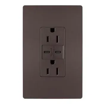 Charge phones, tablets and more up to 40% faster, with Ultra-Fast USB Outlets from the radiant Collection. With an industry-leading 30W of power supplying its two included USB Type-C connections, this outlet helps you get that full battery feeling with convenience and speed €" no bulky adapters needed. Easily replacing traditional outlets in as little as ten minutes, the Ultra-Fast updates your space with advanced functionality and the sleek, clean lines of radiant for a sophisticated look. Made exclusively for use with screwless Wall Plates from the radiant Collection, sold separately. Collection: radiant Finish: Dark Bronze Width: 1.69" Height: 4.18" Length: 1.35" Weight: 0.29 lb Country of Origin: China