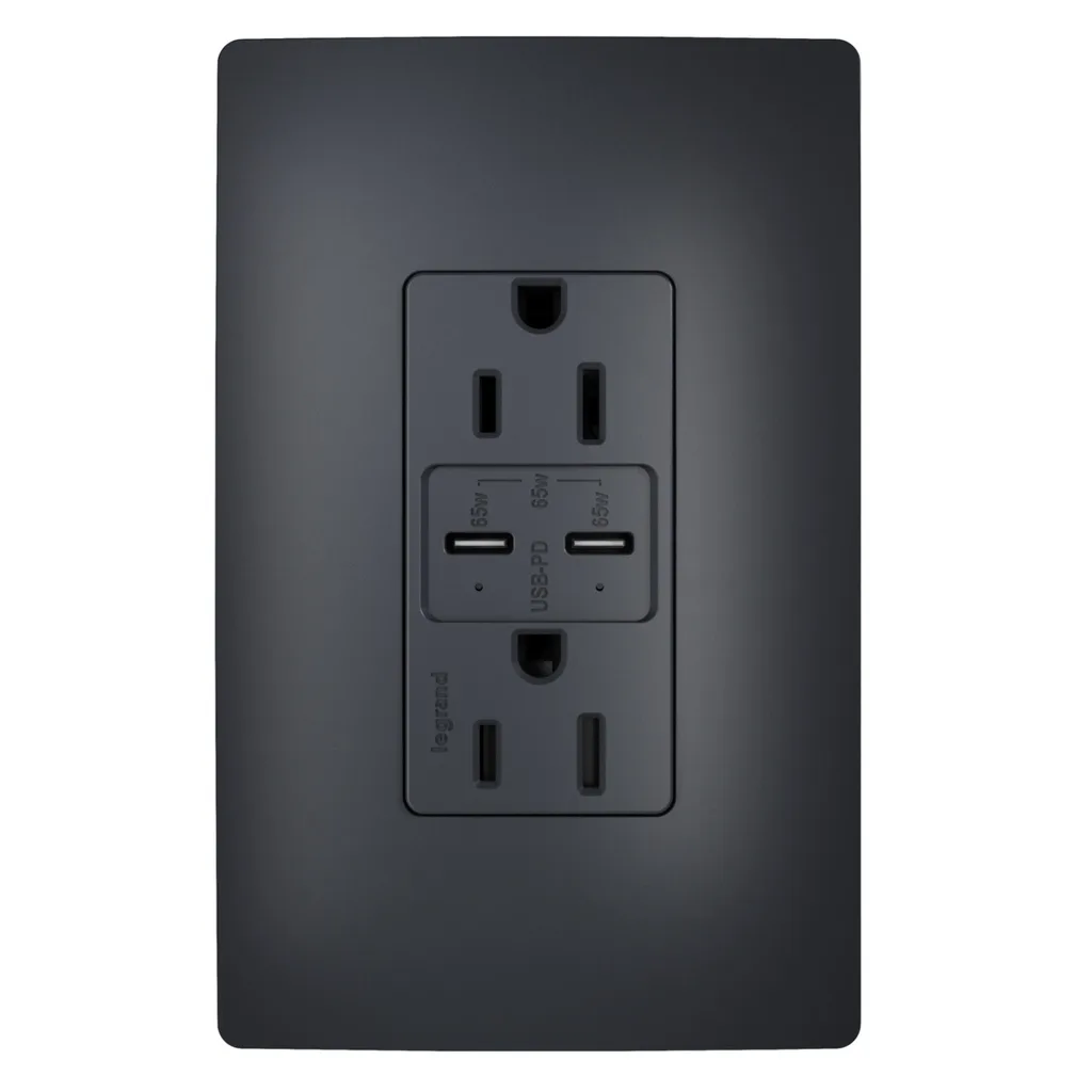 radiant 65W USB Outlet, Type C, 15A, Tamper-Resistant in Graphite