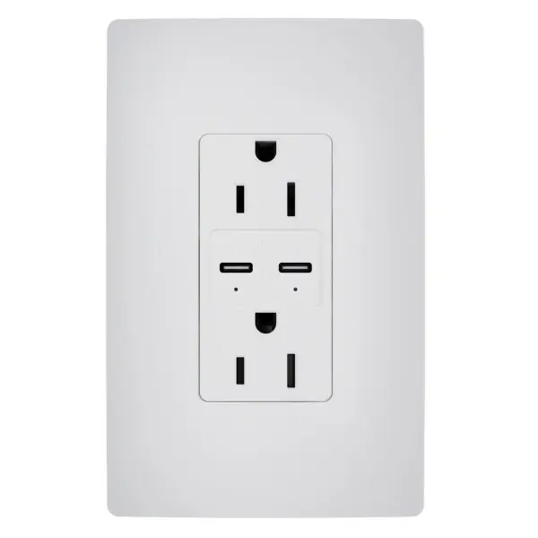 Charge the latest smartphones, tablets and small laptops with the 65W USB Outlet featuring dual Type-C USB ports with Power Delivery. The result is a fast, long-lasting outlet for convenient in-wall charging, specially designed to safely and efficiently charge your devices. Easily replace a traditional outlet in as little as ten minutes to gain the modern functionality of intelligent charging for maximized speeds, complete with multi-layered overcurrent protection to keep the outlet and your devices safe from damage. An industry-exclusive charging indicator light tells you when your device is charging and when it's fully charged, for life on the go. Made exclusively for use with screwless Wall Plates from the radiant Collection, sold separately. Collection: radiant Finish: White Width: 2.99" Height: 1.94" Length: 1.52" Weight: 0.33 lb