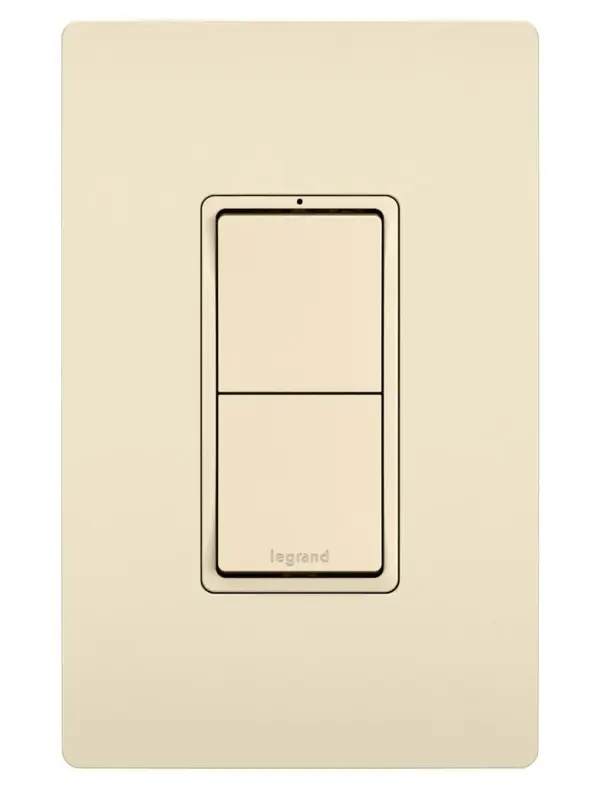 Control two separate lights or devices from a single location with this combination switch. Designed to emulate the sleek lines of the collection's paddle switches, it delivers flexible, space-saving control with the sophisticated look of radiant.Made exclusively for use with screwless Wall Plates from the radiant Collection, sold separately. Collection: radiant Finish: Light Almond Width: 1.29" Height: 3.81" Length: 1.59" Weight: 0.20 lb Country of Origin: China