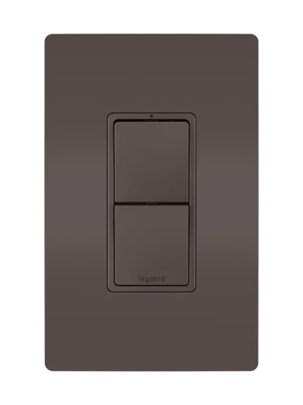Control two separate lights or devices from a single location with this combination switch. Both switches feature installation flexibility, usable for single-pole or 3-way applications. Designed to emulate the sleek lines of the collection's paddle switches, it delivers flexible, space-saving control with the sophisticated look of radiant.Made exclusively for use with screwless Wall Plates from the radiant Collection, sold separately. Collection: radiant Finish: Brown Width: 1.29" Height: 3.81" Length: 1.59" Weight: 0.20 lb Country of Origin: China