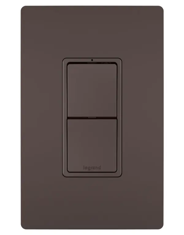 Control two separate lights or devices from a single location with this combination switch. Both switches feature installation flexibility, usable for single-pole or 3-way applications. Designed to emulate the sleek lines of the collection's paddle switches, it delivers flexible, space-saving control with the sophisticated look of radiant.Made exclusively for use with screwless Wall Plates from the radiant Collection, sold separately. Collection: radiant Finish: Dark Bronze Width: 1.29" Height: 3.81" Length: 1.59" Weight: 0.20 lb Country of Origin: China