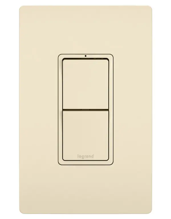 Control two separate lights or devices from a single location with this combination switch. Both switches feature installation flexibility, usable for single-pole or 3-way applications. Designed to emulate the sleek lines of the collection's paddle switches, it delivers flexible, space-saving control with the sophisticated look of radiant.Made exclusively for use with screwless Wall Plates from the radiant Collection, sold separately. Collection: radiant Finish: Light Almond Width: 1.29" Height: 3.81" Length: 1.59" Weight: 0.20 lb Country of Origin: China