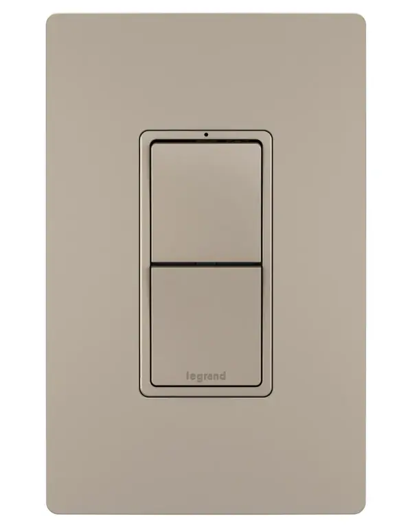 Control two separate lights or devices from a single location with this combination switch. Both switches feature installation flexibility, usable for single-pole or 3-way applications. Designed to emulate the sleek lines of the collection's paddle switches, it delivers flexible, space-saving control with the sophisticated look of radiant.Made exclusively for use with screwless Wall Plates from the radiant Collection, sold separately. Collection: radiant Finish: Nickel Width: 1.29" Height: 3.81" Length: 1.59" Weight: 0.25 lb Country of Origin: China