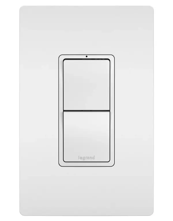 Control two separate lights or devices from a single location with this combination switch. Both switches feature installation flexibility, usable for single-pole or 3-way applications. Designed to emulate the sleek lines of the collection's paddle switches, it delivers flexible, space-saving control with the sophisticated look of radiant.Made exclusively for use with screwless Wall Plates from the radiant Collection, sold separately. Collection: radiant Finish: White Width: 1.29" Height: 3.81" Length: 1.59" Weight: 0.20 lb Country of Origin: China
