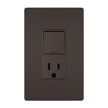 A step up from ordinary, this combination switch and outlet from the radiant Collection provides convenience and flexibility, as well as style. Operable in both single-pole and 3-way applications, you can use it alone to control one light or fixture, or use with another 3-Way switch for controlling the light from two locations. Also includes a tamper-resistant outlet for safe access to the basic power every home needs. Part of the radiant Collection, it features clean lines and a smooth finish for a sophisticated look.Made exclusively for use with screwless Wall Plates from the radiant Collection, sold separately. Collection: radiant Finish: Brown Width: 1.29" Height: 3.81" Length: 1.59" Weight: 0.24 lb Country of Origin: China