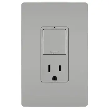 A step up from ordinary, this combination switch and outlet from the radiant Collection provides convenience and flexibility, as well as style. Operable in both single-pole and 3-way applications, you can use it alone to control one light or fixture, or use with another 3-Way switch for controlling the light from two locations. Also includes a tamper-resistant outlet for safe access to the basic power every home needs. Part of the radiant Collection, it features clean lines and a smooth finish for a sophisticated look.Made exclusively for use with screwless Wall Plates from the radiant Collection, sold separately. Collection: radiant Finish: Gray Width: 1.29" Height: 3.81" Length: 1.59" Weight: 0.20 lb Country of Origin: China